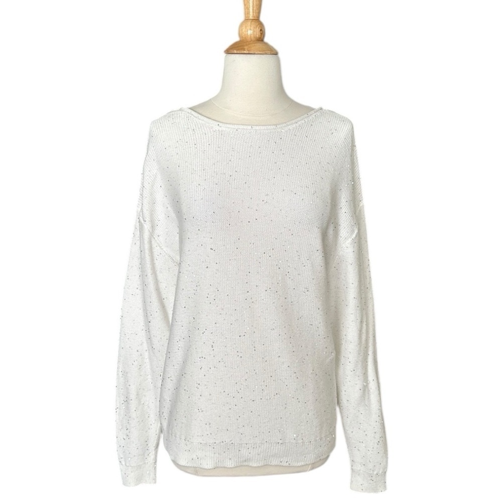ZARA Ivory Cotton Sequin Knit Sweater Minimalist‎ Chic Low Back Size Medium - Picture 3 of 16